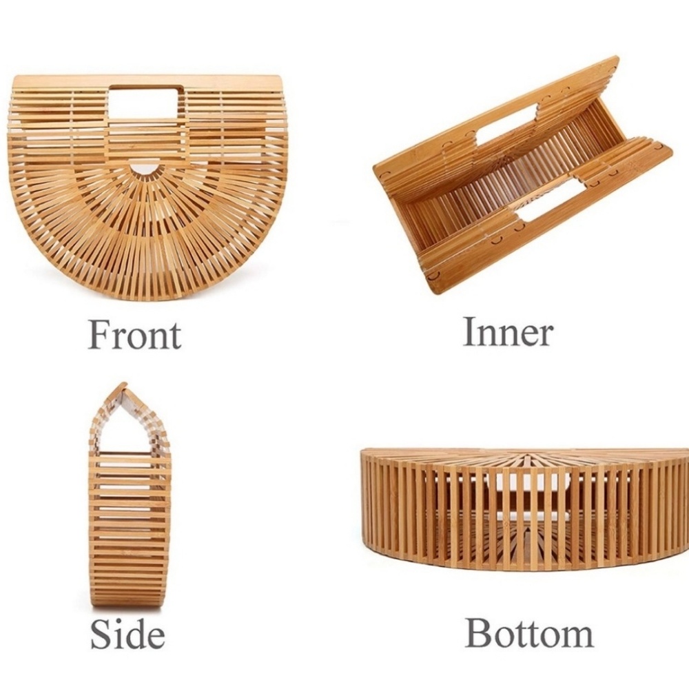 New/Bamboo woven straw clutch, boho hand woven